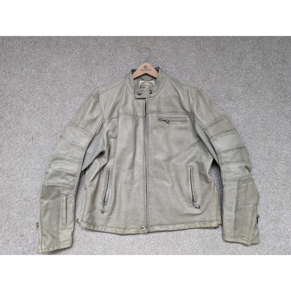 Roland Sands Ronin Motorcycle Jacket Mens XXL Leather Gray Gold First Run 2011